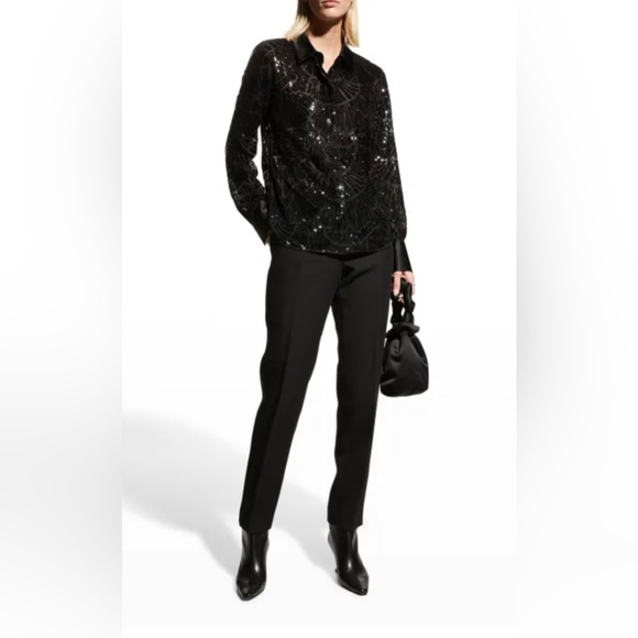 Lafayette 148 Scottie black blouse in terra sequin pattern - Picture 3 of 11